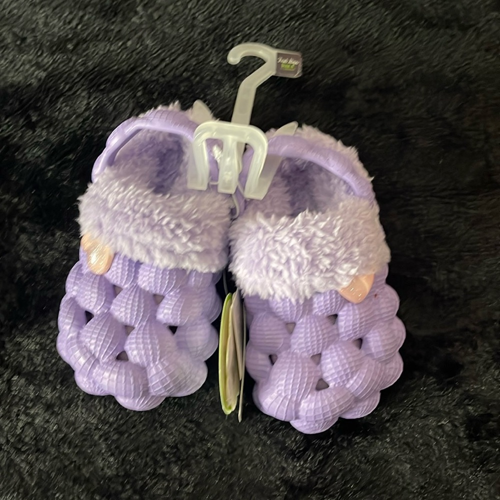 Girls 4 Bubbly Clogs w/Fur Purple Slippers Adorable For Little Girls Warm & Styl